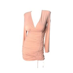 ZARA Ruched V Neck Long Sleeve Bodycon Mini Dress mauve Size XS